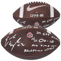 Emeka Egbuka Ohio State Buckeyes Autographed 2024 College Football Playoff National Champions Nike 2025 CFP Football with Multiple Inscriptions - Limited Edition #25/25