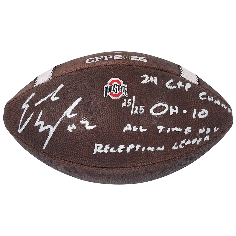 Emeka Egbuka Ohio State Buckeyes Autographed 2024 College Football Playoff National Champions Nike 2025 CFP Football with Multiple Inscriptions - Limited Edition #25/25