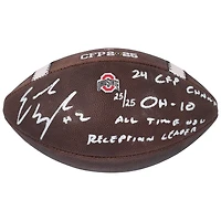 Emeka Egbuka Ohio State Buckeyes Autographed 2024 College Football Playoff National Champions Nike 2025 CFP Football with Multiple Inscriptions - Limited Edition #25/25