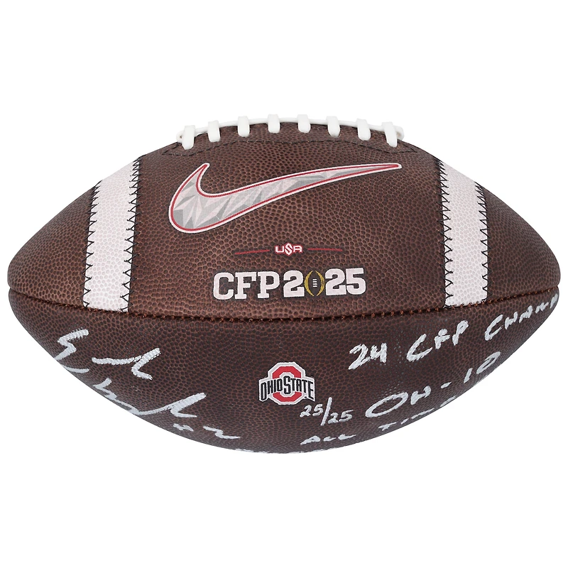 Emeka Egbuka Ohio State Buckeyes Autographed 2024 College Football Playoff National Champions Nike 2025 CFP Football with Multiple Inscriptions - Limited Edition #25/25