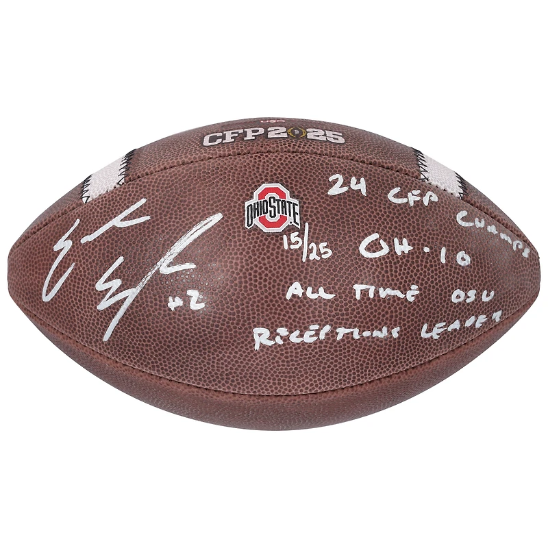 Emeka Egbuka Ohio State Buckeyes Autographed 2024 College Football Playoff National Champions Nike 2025 CFP Football with Multiple Inscriptions - Limited Edition of 25