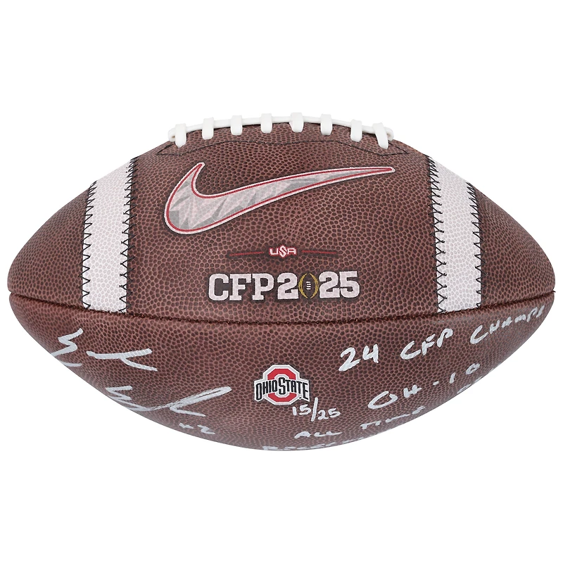 Emeka Egbuka Ohio State Buckeyes Autographed 2024 College Football Playoff National Champions Nike 2025 CFP Football with Multiple Inscriptions - Limited Edition of 25