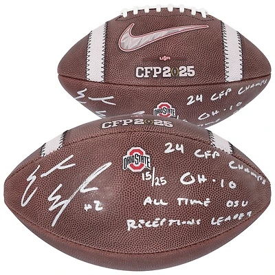 Emeka Egbuka Ohio State Buckeyes Autographed 2024 College Football Playoff National Champions Nike 2025 CFP Football with Multiple Inscriptions - Limited Edition of 25