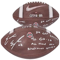 Emeka Egbuka Ohio State Buckeyes Autographed 2024 College Football Playoff National Champions Nike 2025 CFP Football with Multiple Inscriptions - Limited Edition of 25