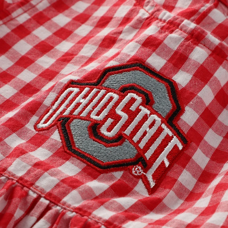 Girl's Infant Garb Scarlet Ohio State Buckeyes Cara Gingham Ruffled Bodysuit
