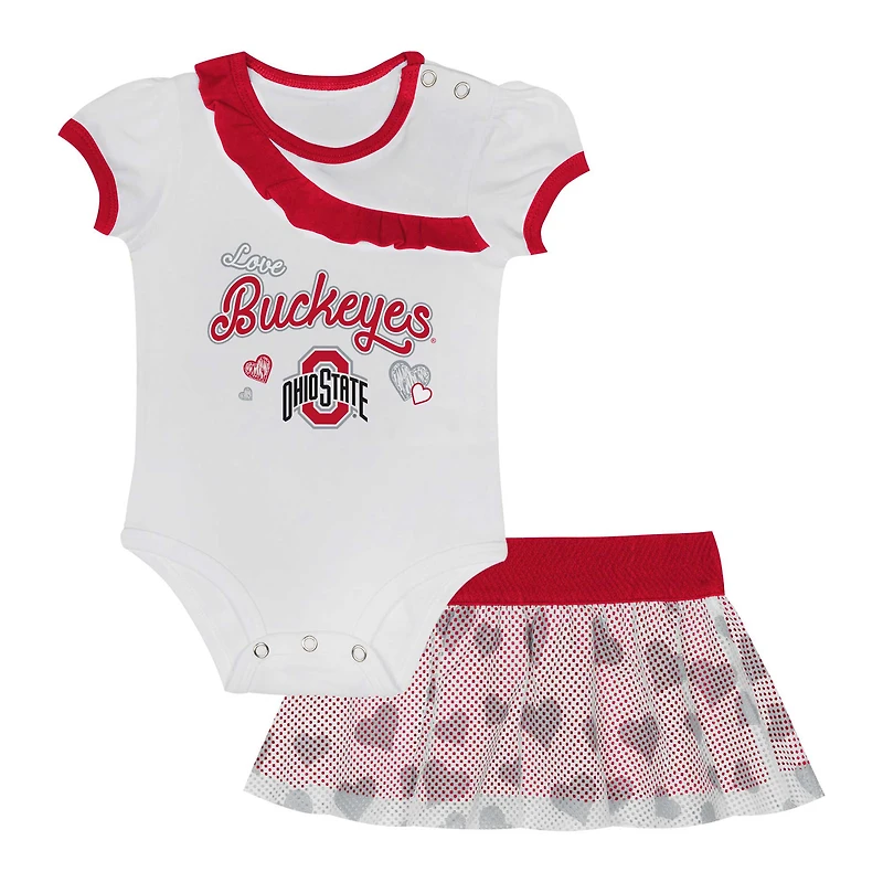 Girls Newborn & Infant Ohio State Buckeyes Two-Piece Love My Team Bodysuit Skirt Set