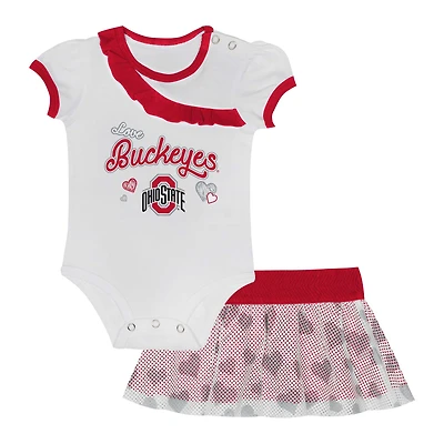 Girls Newborn & Infant Ohio State Buckeyes Two-Piece Love My Team Bodysuit Skirt Set
