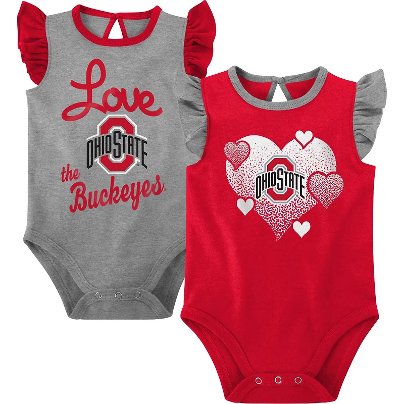 Lot de 2 bodys pour nouveau-nés et bébés Scarlet/Gris Ohio State Buckeyes Spread the Love