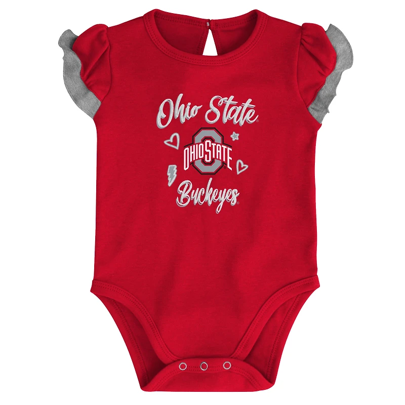 Filles nouveau-né et bébé écarlate/gris chiné Ohio State Buckeyes ensemble de body deux pièces Too Much Love