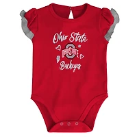 Filles nouveau-né et bébé écarlate/gris chiné Ohio State Buckeyes ensemble de body deux pièces Too Much Love