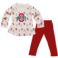 Ensemble t-shirt à manches longues et leggings volants pour fille Wes & Willy Oatmeal Ohio State Buckeyes