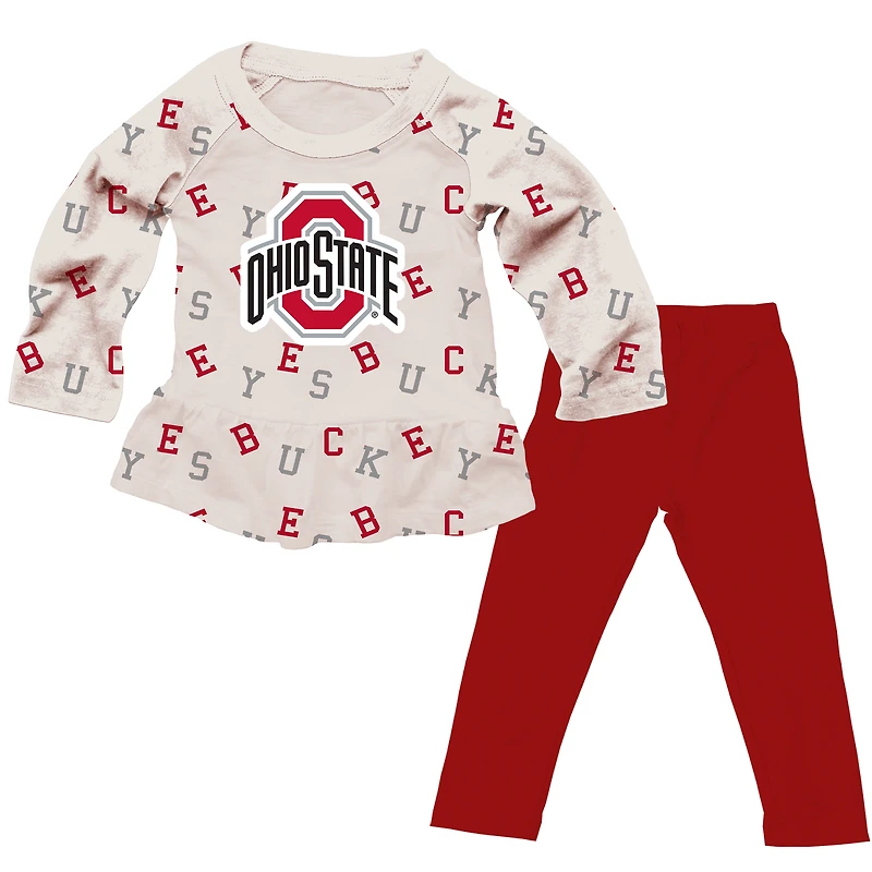 Ensemble t-shirt à manches longues et leggings volants pour fille Wes & Willy Oatmeal Ohio State Buckeyes