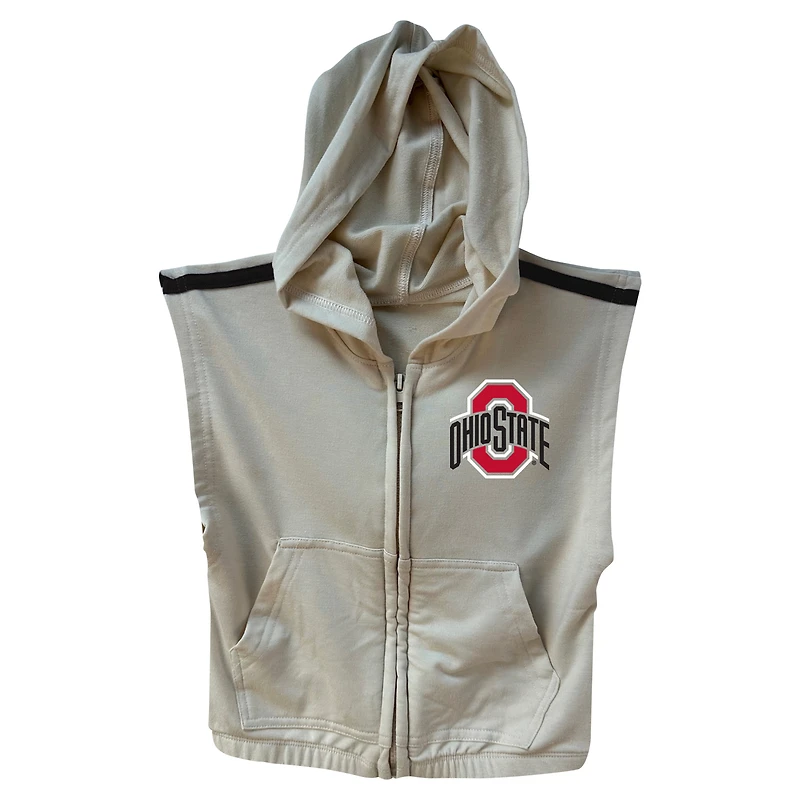 Girls Toddler Wes & Willy Tan Ohio State Buckeyes Tri-Blend Sleeveless Full-Zip Hoodie Tiered Skirt Set