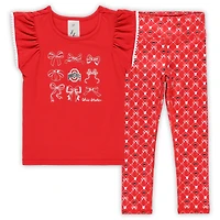 Girls Toddler ZooZatz Scarlet Ohio State Buckeyes Tri-Blend Bow Legging and Shirt Set