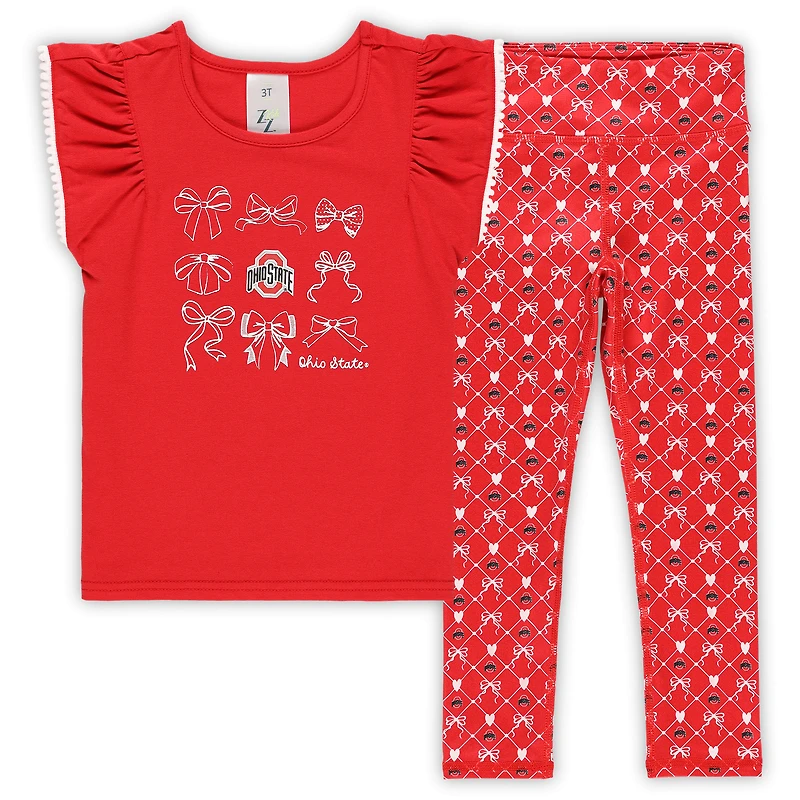 Ensemble legging et chemise ZooZatz Scarlet Ohio State Buckeyes pour fille avec nœud tri-mélange