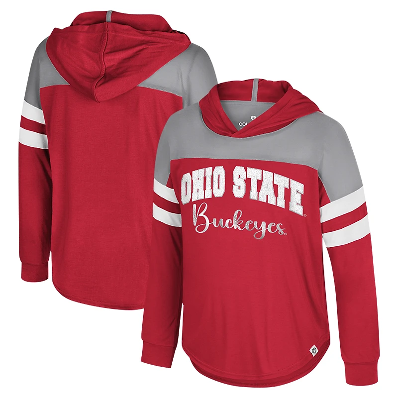 T-shirt à manches longues et capuche réfléchissant pour jeunes filles Colosseum Scarlet Ohio State Buckeyes