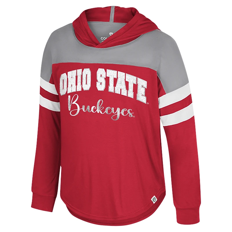 T-shirt à manches longues et capuche réfléchissant pour jeunes filles Colosseum Scarlet Ohio State Buckeyes