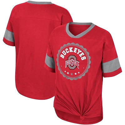 T-shirt à col en V noué sur le devant pour filles Colosseum Scarlet Ohio State Buckeyes Tomika