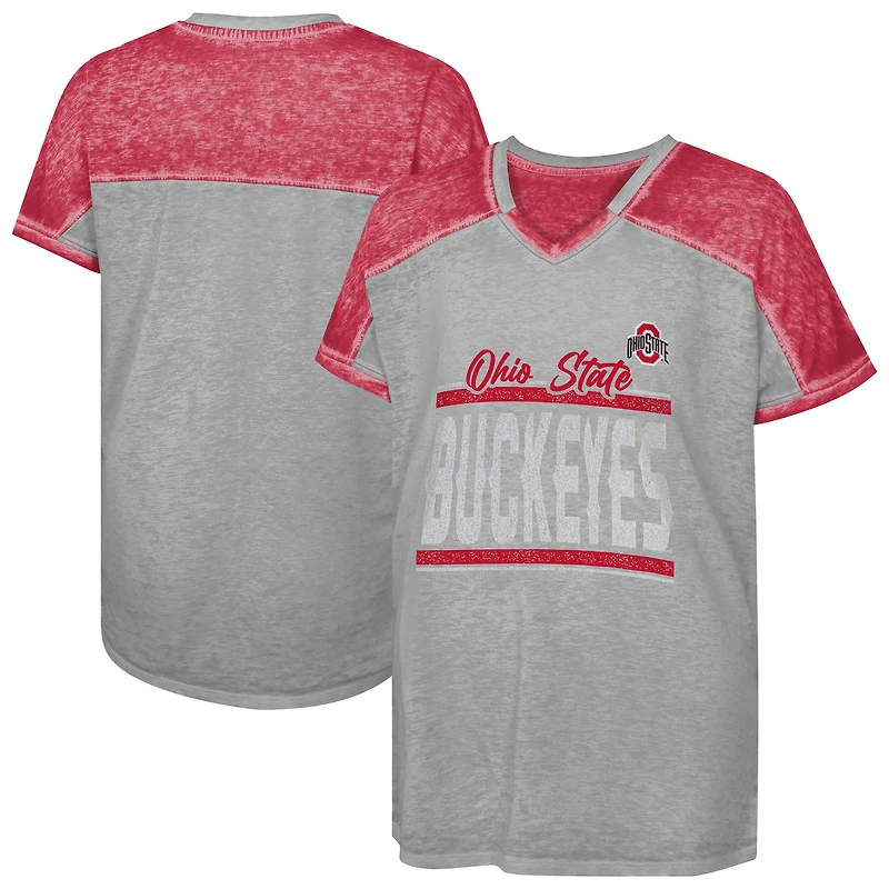 T-shirt col V Dolman à blocs de couleurs pour jeunes filles, gris, Ohio State Buckeyes, prêt tout