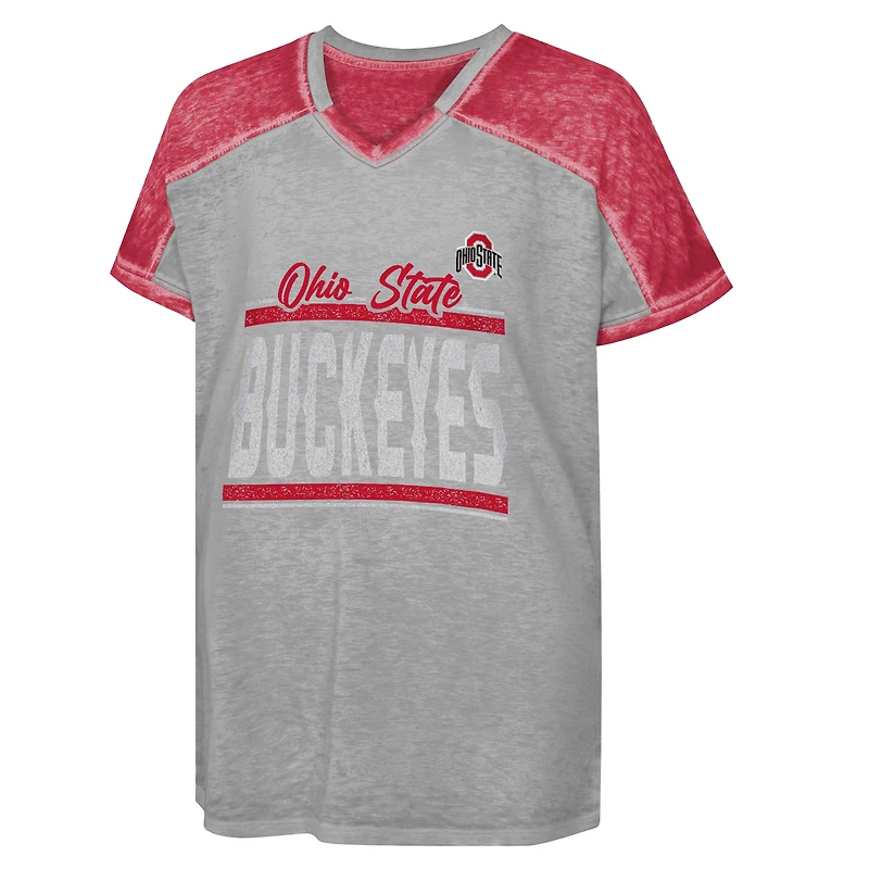 T-shirt col V Dolman à blocs de couleurs pour jeunes filles, gris, Ohio State Buckeyes, prêt tout