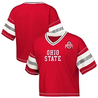Girls Youth Outerstuff Scarlet Ohio State Buckeyes Gridiron Jersey V-Neck T-Shirt