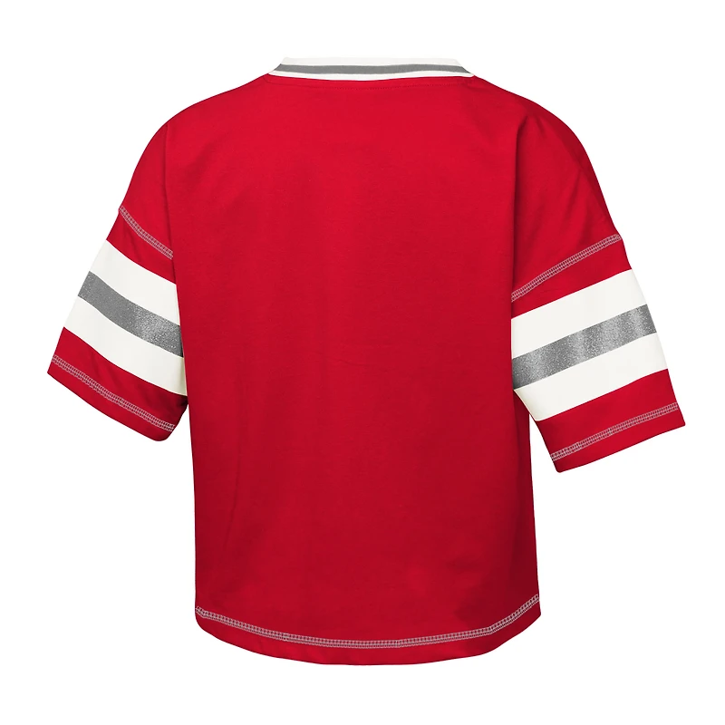 Girls Youth Outerstuff Scarlet Ohio State Buckeyes Gridiron Jersey V-Neck T-Shirt