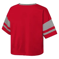 Girls Youth Red Ohio State Buckeyes The Playmaker Sleeve Stripe V-Neck Jersey T-Shirt