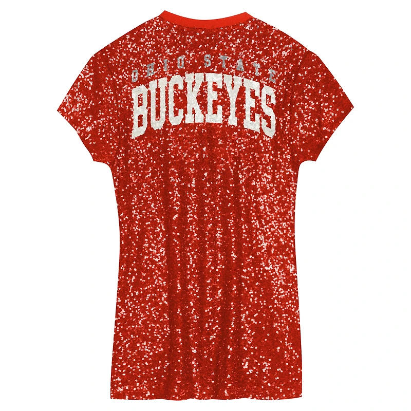 Robe à paillettes et col en V pour jeunes filles Scarlet Ohio State Buckeyes