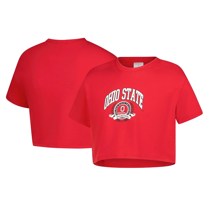Girls Youth ZooZatz Scarlet Ohio State Buckeyes Laurels Tri-Blend Cropped T-shirt