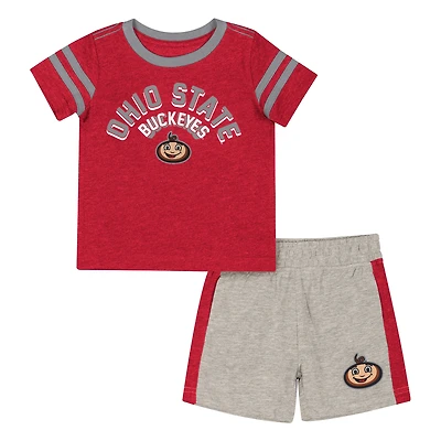 Ensemble t-shirt et short pour bébé Colosseum Heather Scarlet Ohio State Buckeyes