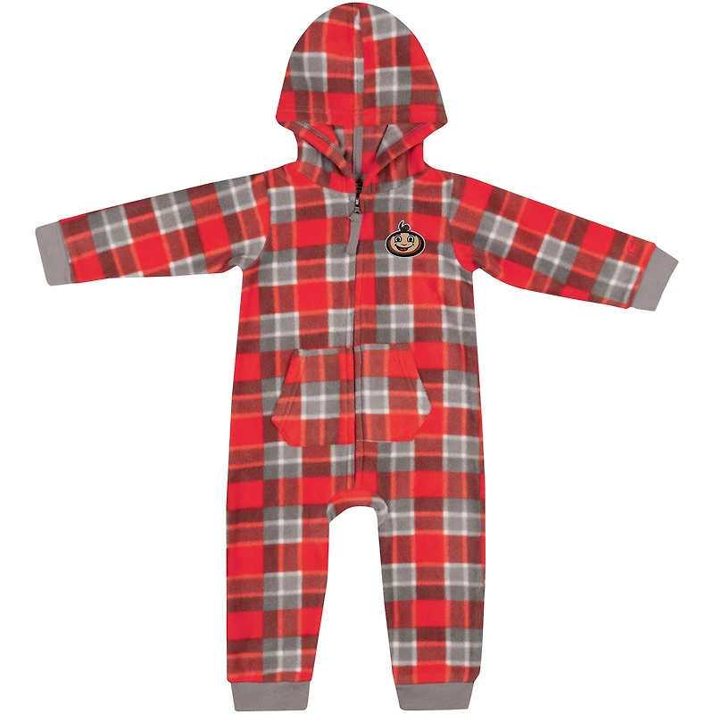 Pull à capuche manches longues et fermeture éclair carreaux pour bébé Colosseum Scarlet Ohio State Buckeyes