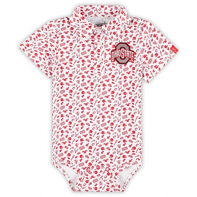 Infant Garb White Ohio State Buckeyes Tom Allover Print Performance Polo Bodysuit