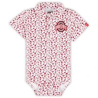 Infant Garb White Ohio State Buckeyes Tom Allover Print Performance Polo Bodysuit