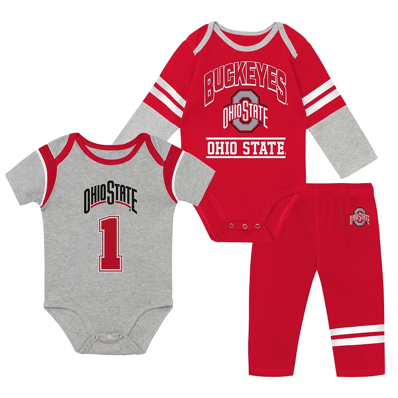 Ensemble trois pièces pour bébé Outerstuff Ohio State Buckeyes Double Up : body et pantalon