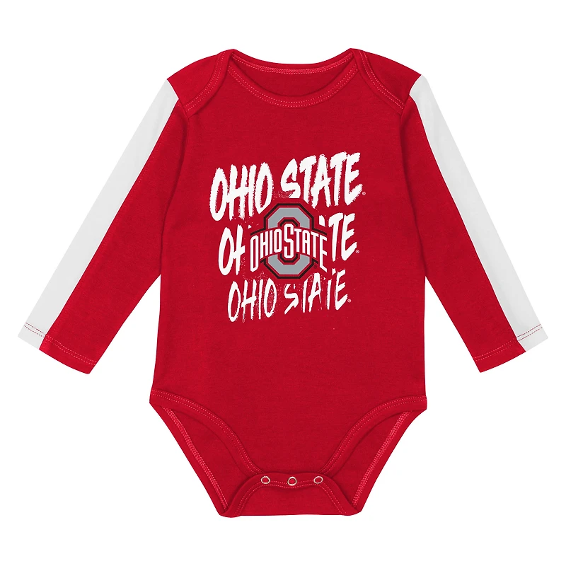 Infant Outerstuff Scarlet/White Ohio State Buckeyes Double Down Bodysuit and Pants 3-Piece Set