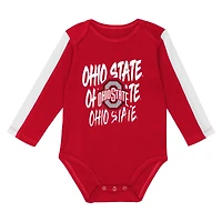 Infant Outerstuff Scarlet/White Ohio State Buckeyes Double Down Bodysuit and Pants 3-Piece Set