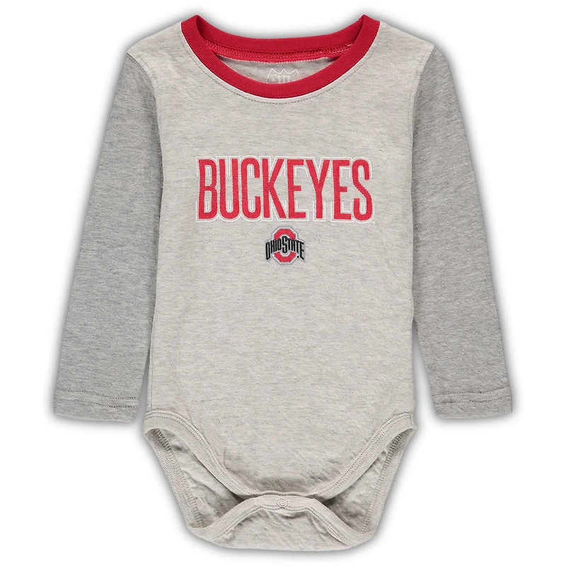 Infant Wes & Willy Heathered Gray/Scarlet Ohio State Buckeyes Jie Long Sleeve Bodysuit Pants Set