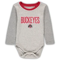 Infant Wes & Willy Heathered Gray/Scarlet Ohio State Buckeyes Jie Long Sleeve Bodysuit Pants Set
