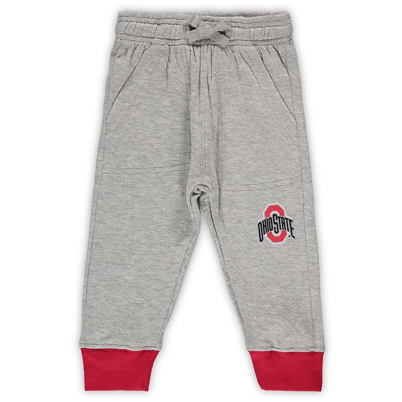 Infant Wes & Willy Heathered Gray/Scarlet Ohio State Buckeyes Jie Long Sleeve Bodysuit Pants Set