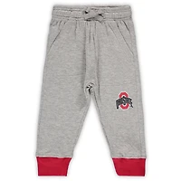 Infant Wes & Willy Heathered Gray/Scarlet Ohio State Buckeyes Jie Long Sleeve Bodysuit Pants Set