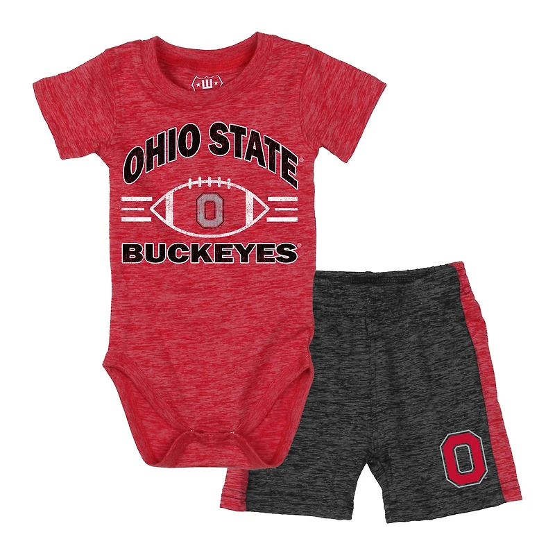 Infant Wes & Willy Scarlet Ohio State Buckeyes Cloudy Yarn Bodysuit Shorts Set