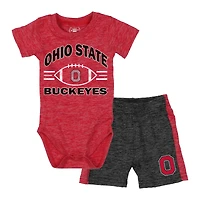 Infant Wes & Willy Scarlet Ohio State Buckeyes Cloudy Yarn Bodysuit Shorts Set