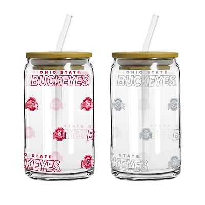 Boite en verre Logo Brands Ohio State Buckeyes 473 ml avec couvercle et paille, lot de 2