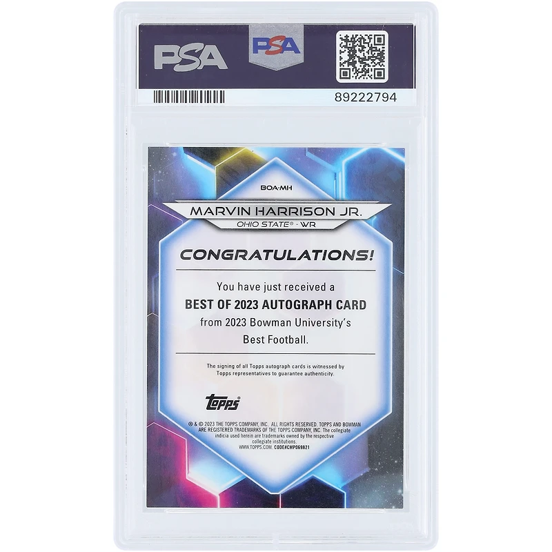 Marvin Harrison Jr. Ohio State Buckeyes Autographed 2023 Bowman Best U Red Refractor #BOA-MH #8/10 PSA Authenticated 10 Card