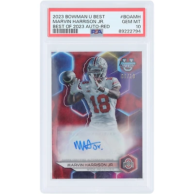Marvin Harrison Jr. Ohio State Buckeyes Autographed 2023 Bowman Best U Red Refractor #BOA-MH #8/10 PSA Authenticated 10 Card