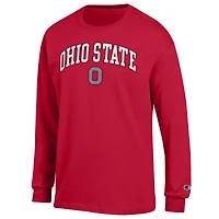 T-shirt à manches longues avec logo Arch Over Champion Scarlet Ohio State Buckeyes pour homme