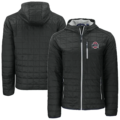 Men's Cutter & Buck  Black Ohio State Buckeyes Rainier Eco PrimaLoft Hooded Full-Zip Jacket