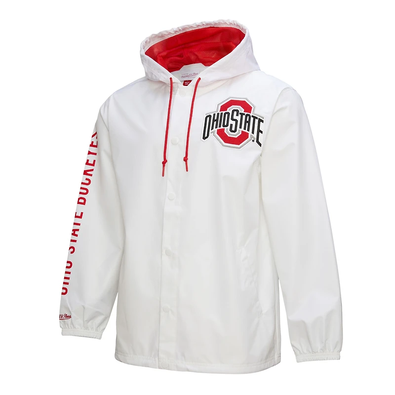 Men's Mitchell & Ness  White Ohio State Buckeyes Coaches Full-Snap Hoodie Jacket