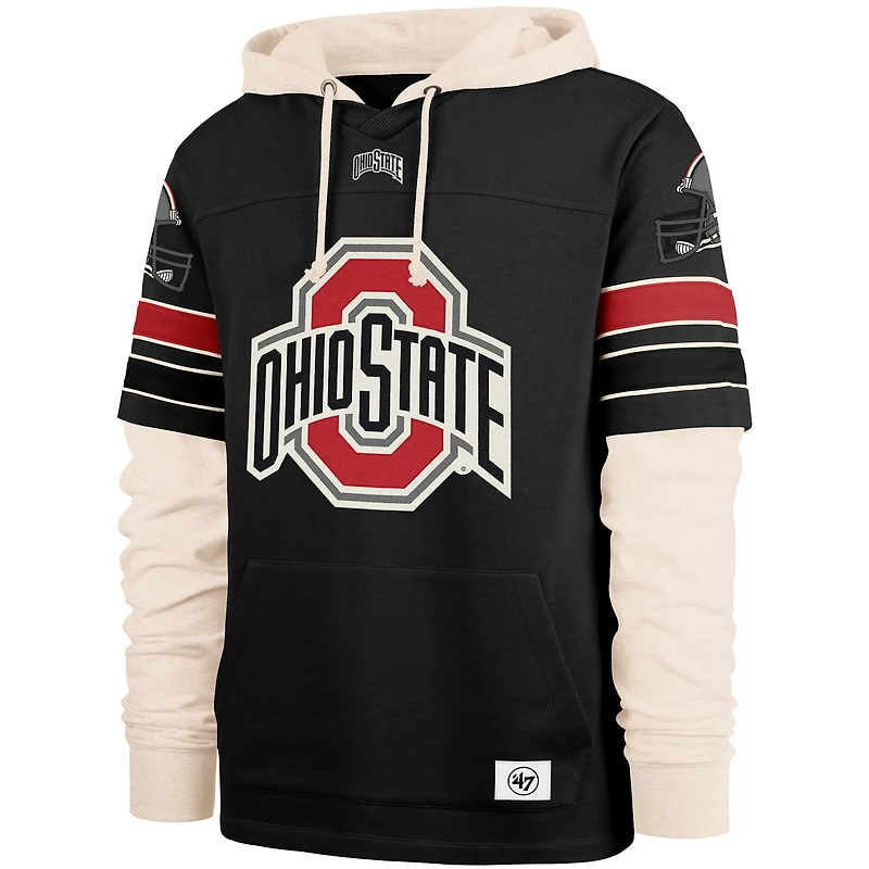 Men's '47  Black Ohio State Buckeyes Split Zone Cornerback Lacer Pullover Hoodie