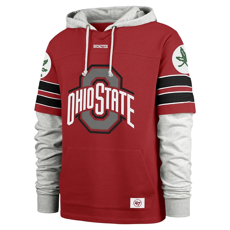 Men's '47 Scarlet Ohio State Buckeyes Big & Tall Blitz Lacer Pullover Hoodie